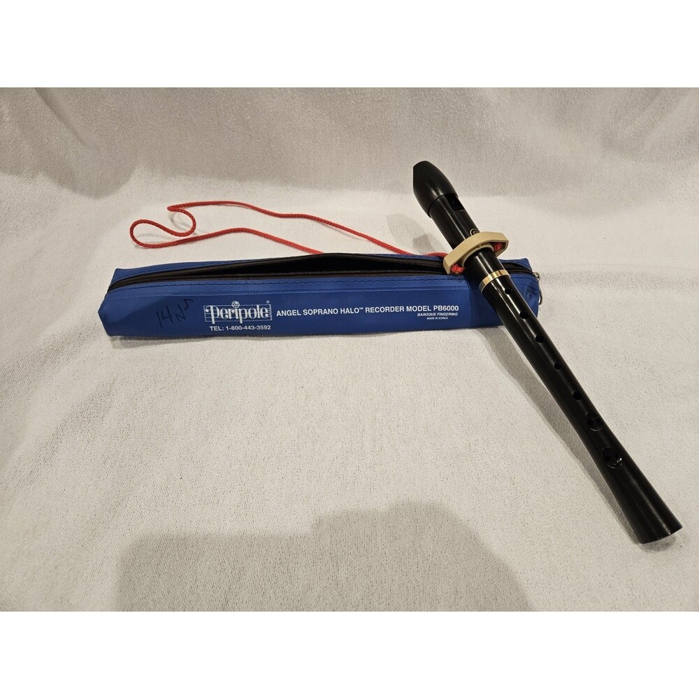 Peripole Angel PB6000 Soprano Recorder Black Baroque Fingering Case Halo Hanger